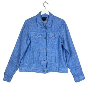 Jones & Co Blue Linen Denim Style Jacket Womens Large Button Front Collared